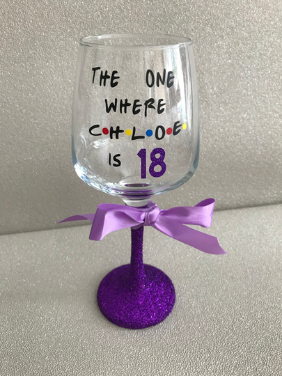 Personalised Wine Glass, Birthday Glass. Gift For Her, 18Th Gift, Glitter Glass, 18Th Gift, Wine Glass 18Th