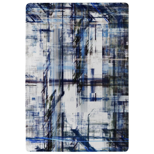 Hollingsworth Grunge Pattern Designer Shaggy White/Blue Rug