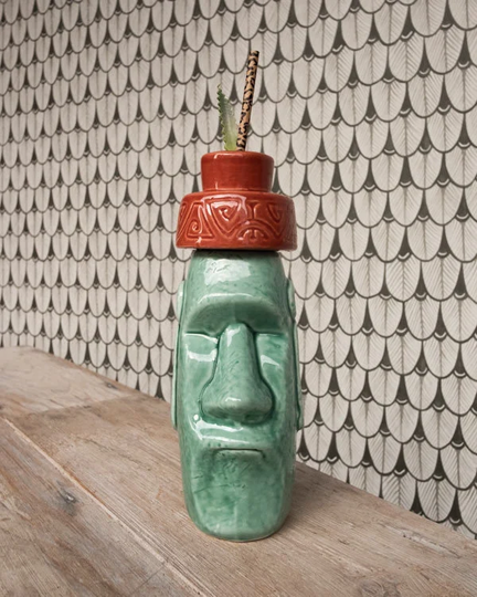 Moai With Top Knot Ceramic Tiki Mug