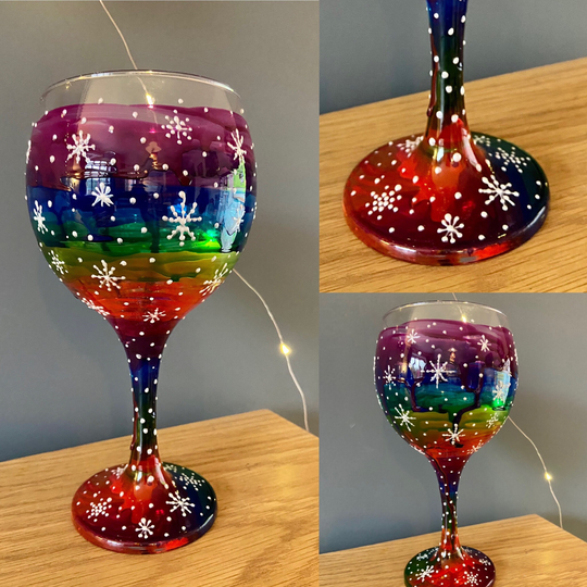 Beautiful Hand Painted Gin Balloon. Rainbow Stars. Gin Glass. Ideal Gift. Unique. Perfect For Any Lover
