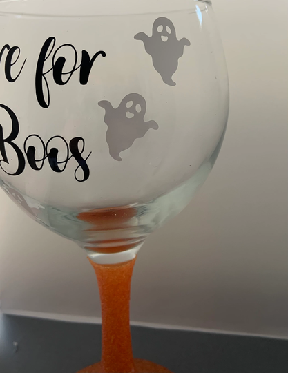 Halloween I'm Here For The Boo's Gin Glass Glitter Ghosts Decoration Orange Sparkly