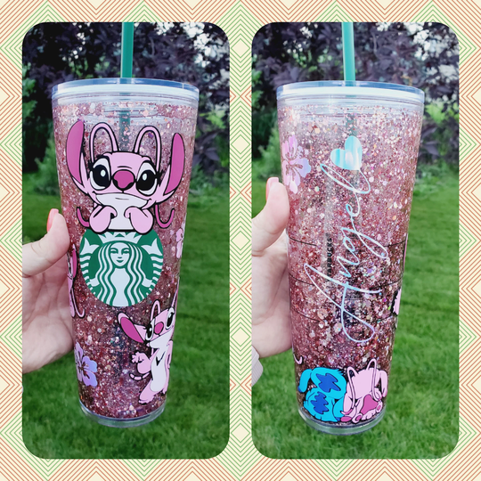 Angel Starbucks Snowglobe Tumbler, Snow Globe Cup, Glitter Custom Tumbler
