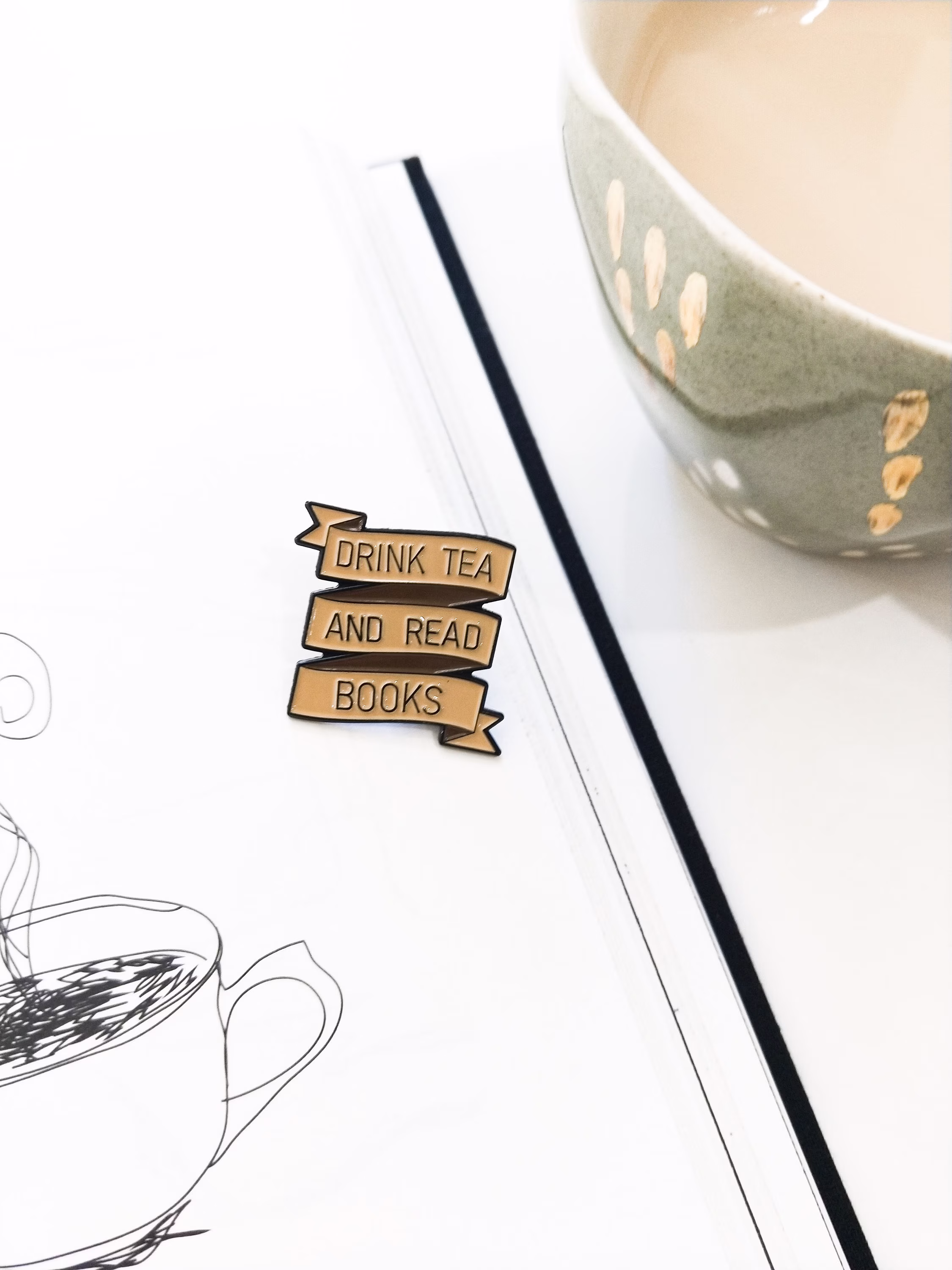 Tea & Books Enamel Pin | Tote Bag Pin Book Lover Classy Aesthetic Best Friend Gift