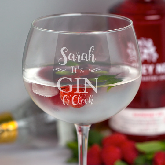 Personalised Its Gin O'clock & Tonic Balloon Glass Gifts Ideas Presents For Her Him Mum Dad Mothers Fathers Day Christmas Birthday