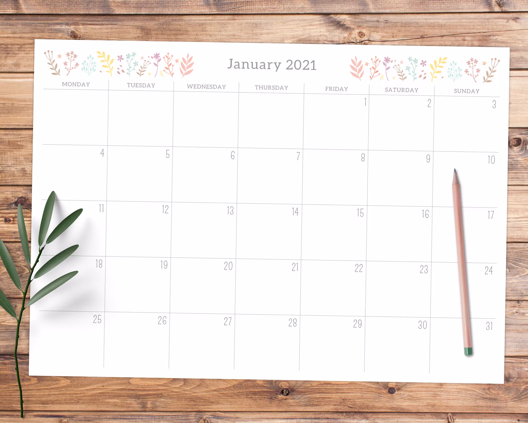 2022/2023 12 Month Floral Monthly Calendar Notepad, Pre-Filled A4 Tearable Yearly Organiser Pad, Choose Start
