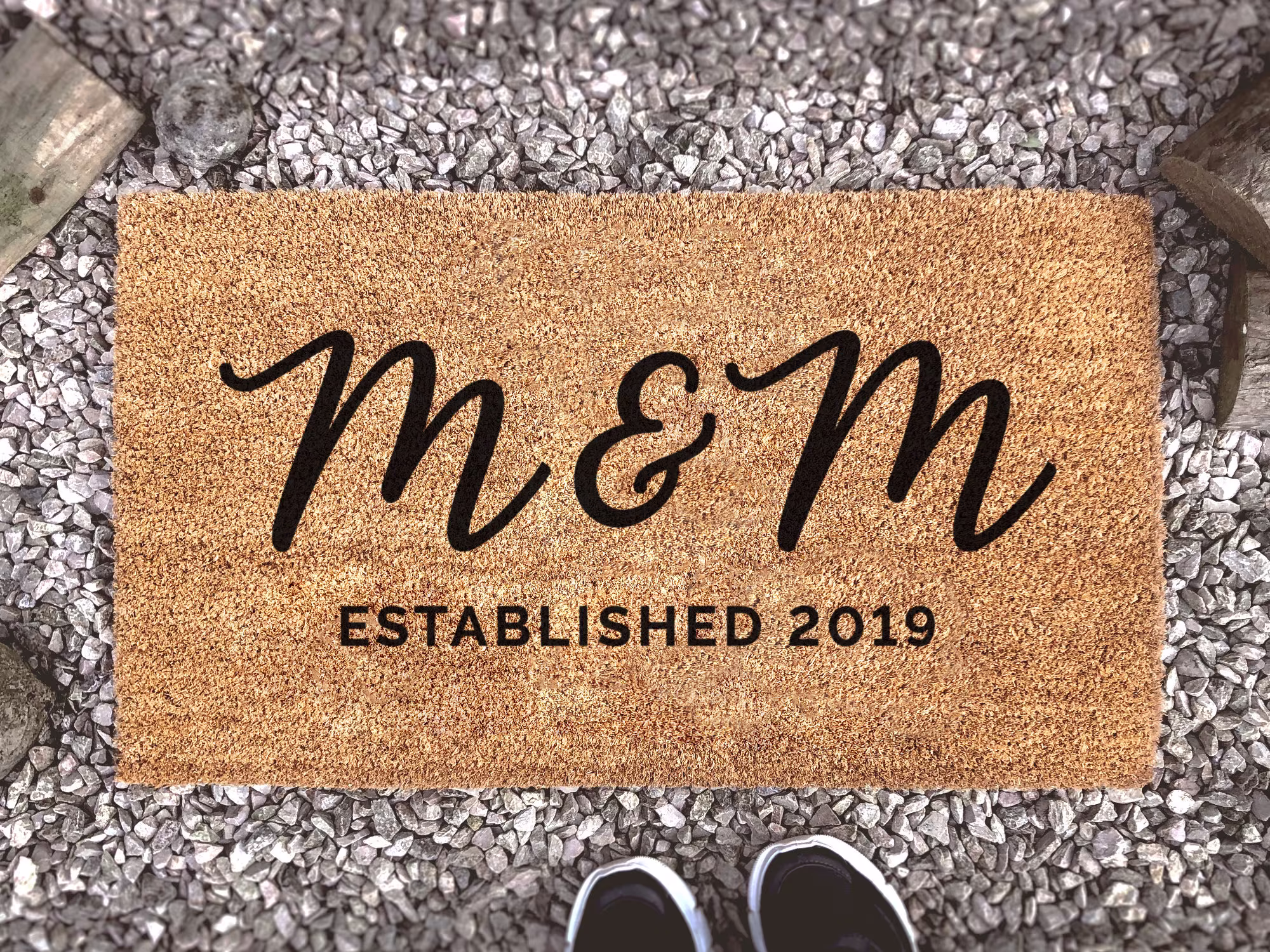 Personalized Initials & Established Date Door Mat - Custom Coir Rug New Home Gift Couples Housewarming