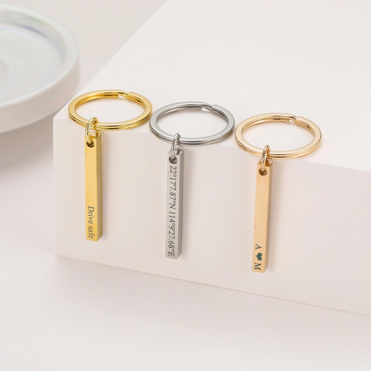Personalized Engraved Bar Keychain in Gold/Silver Rose Gold, Custom Shaker Key Chain Customized Name Initial Date Letter Engraving Gifts
