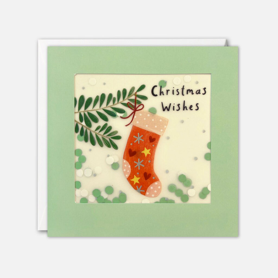 Red Stocking Christmas Card With Paper Confetti - Shakies By James Ellis
