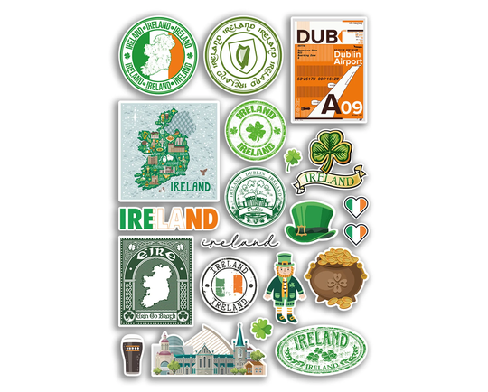 A4 Sticker Sheet Ireland Vinyl Stickers - Dublin City Landmarks Stamp Flag Travel Holiday Culture Scrapbook Luggage Gift #78886