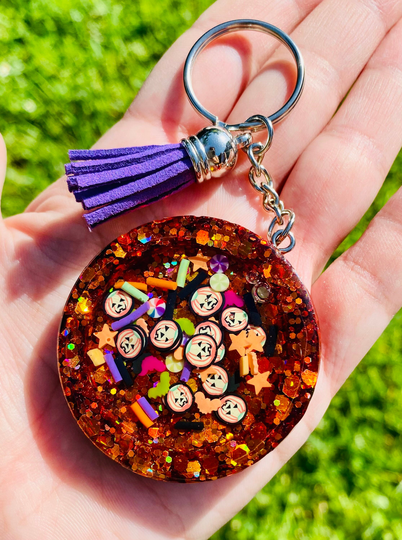 Halloween Candy Shaker Keychain With Tassel Accent, Keychain, Trick Or Treat Pumpkin