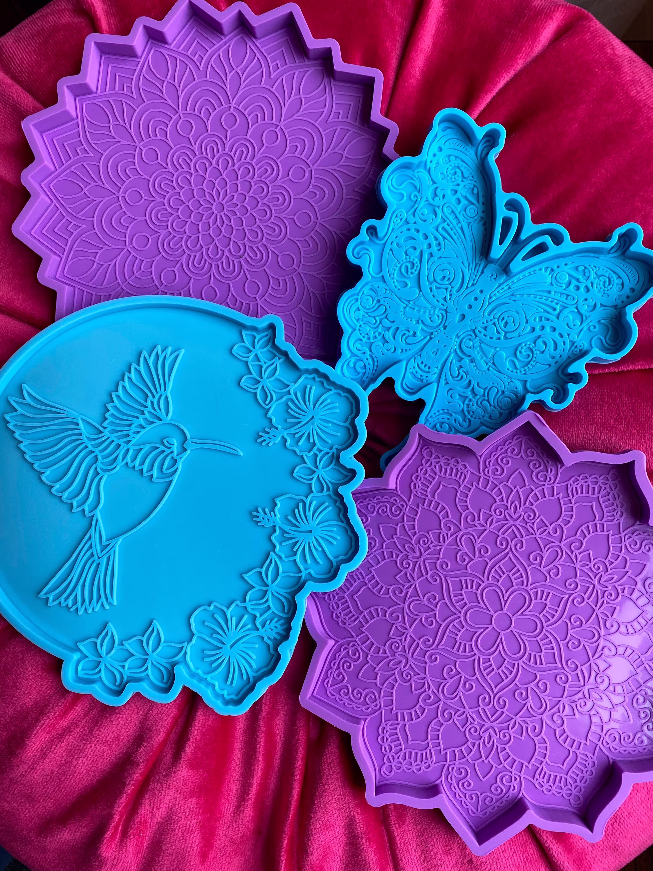 Large Silicone Resin Coaster Mould Mold Hummingbird Mandala Flower Butterfly Design Sizes From 12cm Diameter To 15cm | Flower Mandala