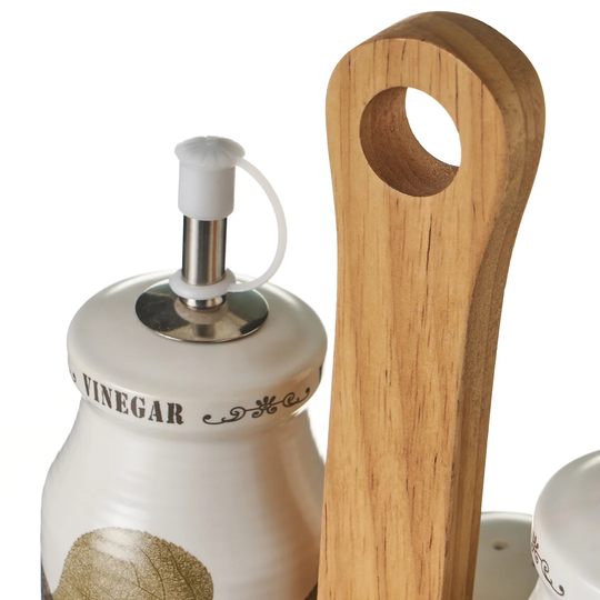Tree Stem Stoneware Oil & Vinegar Cruet Set in , White/Green/Black