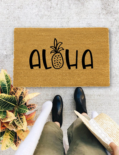 Aloha Pineapple Door Mat, Funny Doormat, Housewarming Gift, Welcome Mat, Door Closing Wedding Gift - 2002
