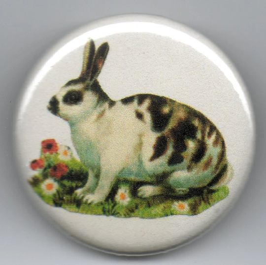 Spotted Rabbit/Bunny 1.25 Inch Pinback Button Vintage Illustration