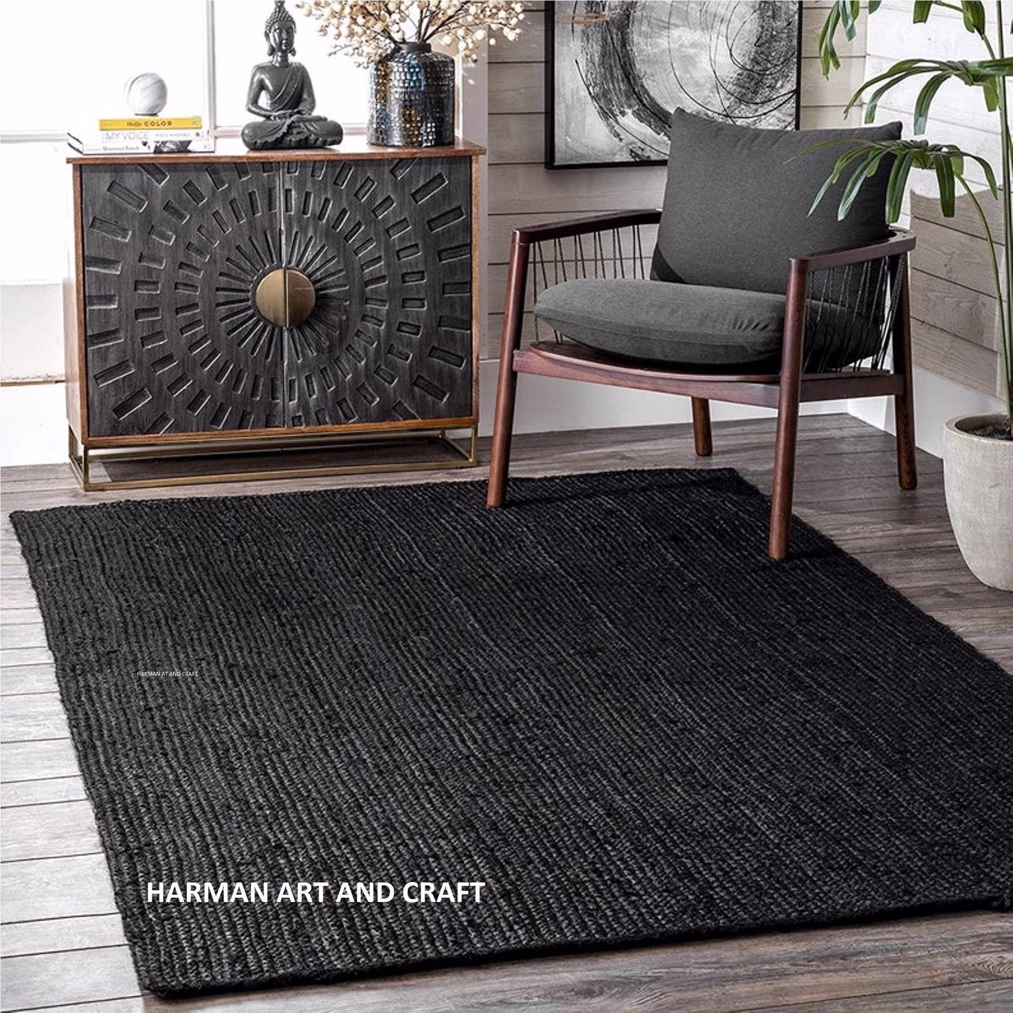 Hand Braided Jute Rectangle Rag Rug, Handmade Bohemian Large Area Decor
