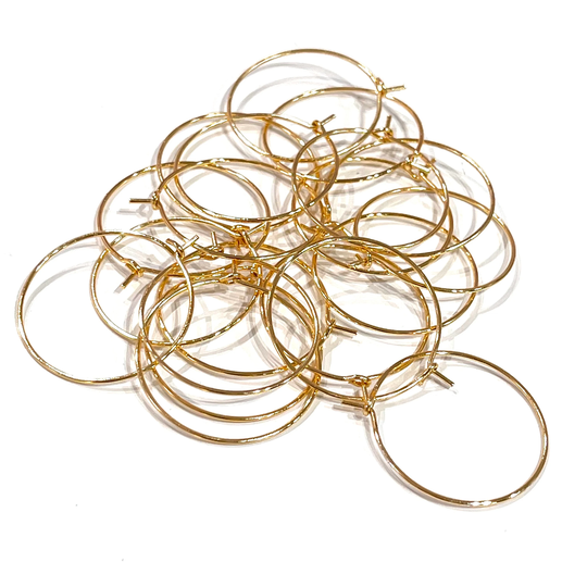 6 Pcs, 24Kt Gold Plated Earring Hoops, 25mm, Blanks