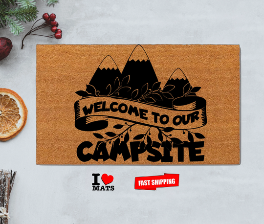 Welcome To Our Campsite Doormat, Customize Uniqeu Personalized Wedding Gift, Rv Doormat
