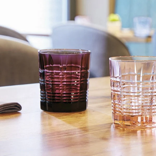 Glass Tumbler Burgundy Pink Blue Crystal Cup Vintage Victorian Design Set Of 6