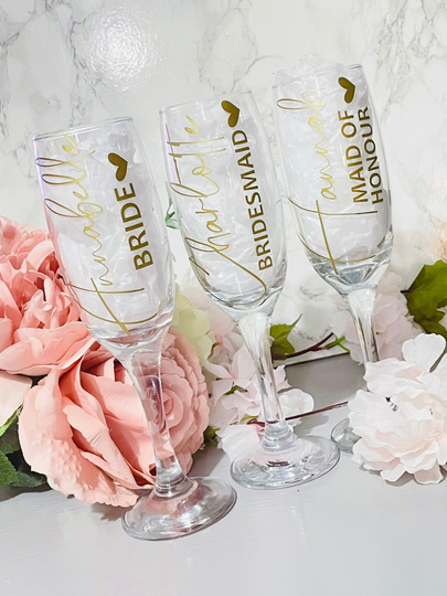 Champagne Flute Decal Sticker Bridal Party Wine Glasses, Bride, Bridesmaid Gift, Maid Of Honour, Personalised Only