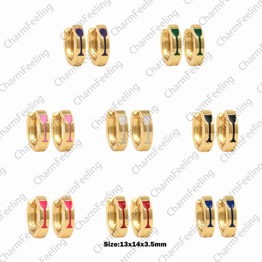 1 Pair, Enamel Earrings, 18K Gold Filled Round Earrings, Multi-Color Optional, Wine Glass Earrings, Enamel Charm, Wine 13x14x3.5mm