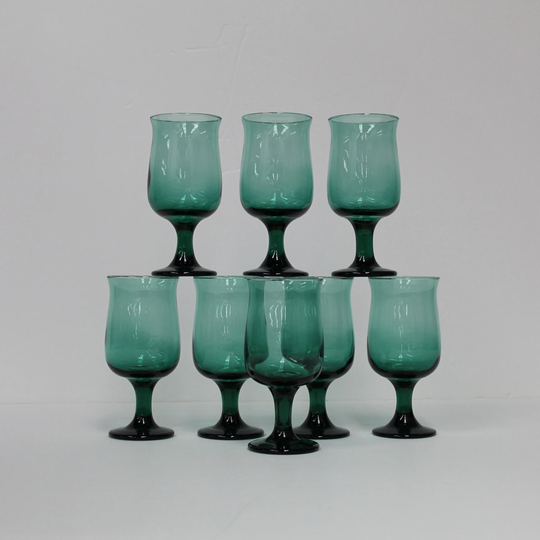 Vintage Libbey Juniper Green Teardrop Goblets Set Of Eight | V3433