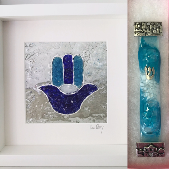 Bespoke Hamsa & Mezuzah With Chuppah Glass, Chuppah Glass Art, Wedding Shards, Judaica Gift, Smash The Glass