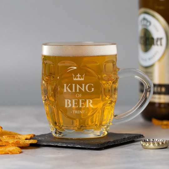 Personalised King Of Beer Half Pint Dimple Tankards 10Oz Gifts Ideas For Fathers Day Christmas Birthday Dad Son Him His Royal Highness