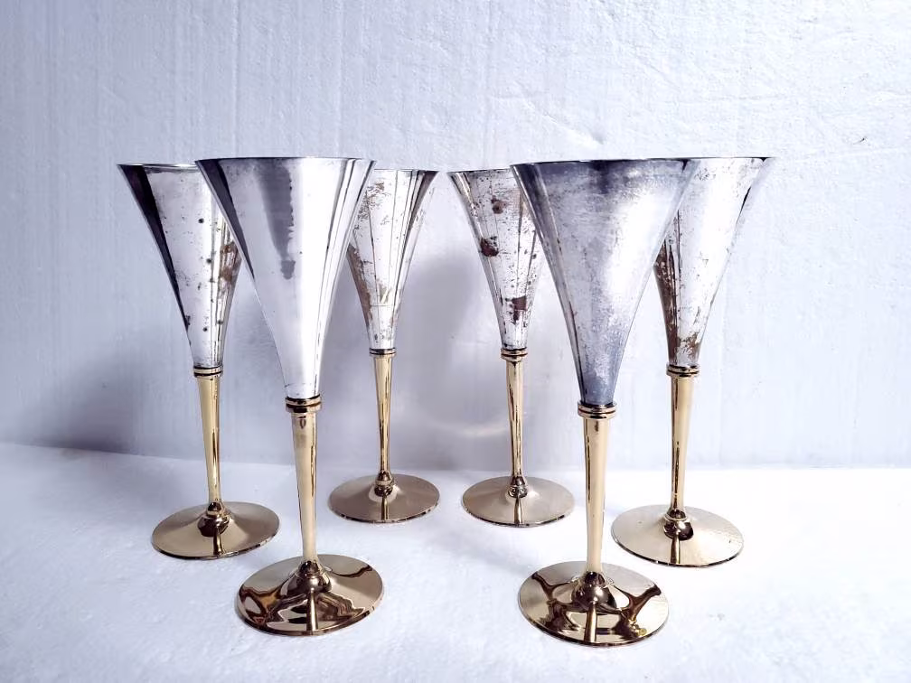 Set Of 6 Mcm Swedish Scandia Present Silverplate & Brass 9