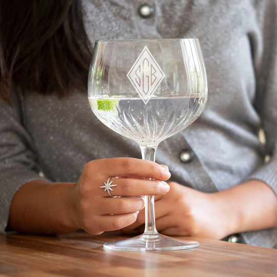 Monogrammed Personalised Crystal Cut Gin Glass, Copa De Balon Glassware, Goblet, 80Cl
