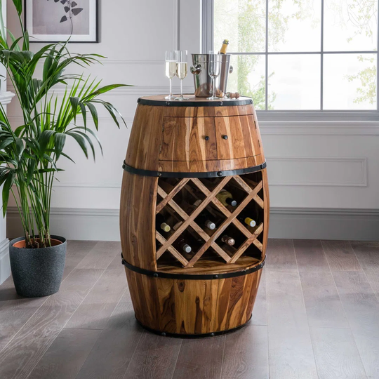Regnild 7 Bottle Solid Wood Floor Wine Bottle & Glass Rack in Brown