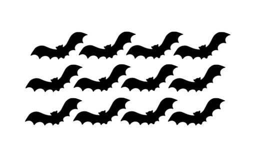 Set Of 12 Flying Bat's Self Adhesive Vinyl Sticker Decals. Halloween, Envelope Stickers. Water Bottle, Tumbler, Glass, Window, Laptop, Party