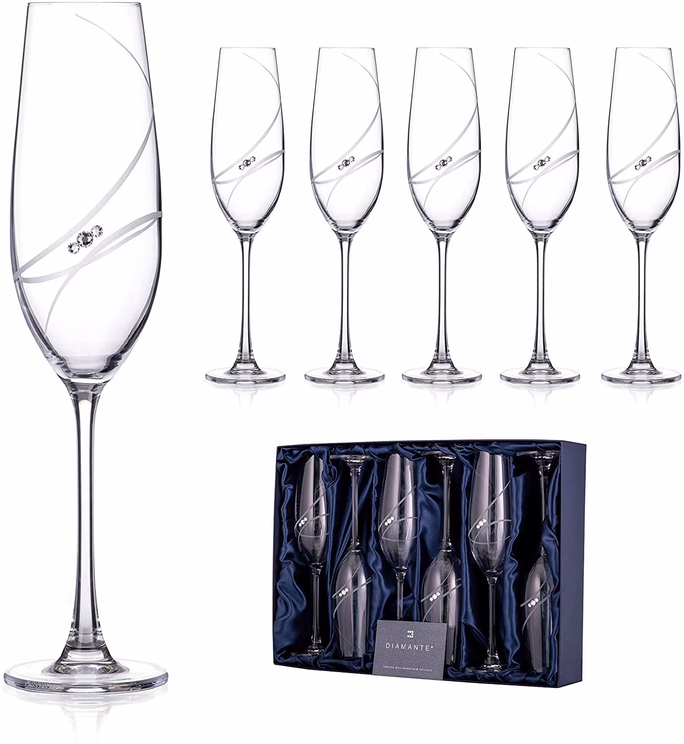 Diamante Swarovski Champagne Flutes Prosecco Glasses With