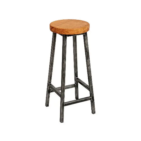 Charlie Broadoak - Chunky Square Frame Bar Stool With Oak Seat