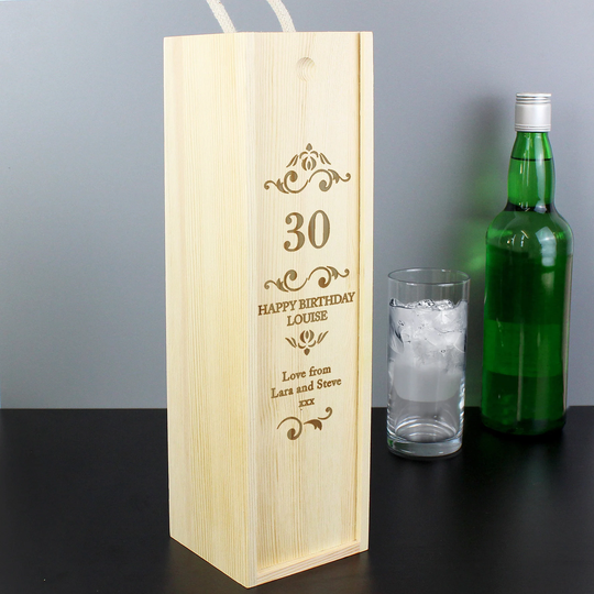 Elegant Any Message & Number Wooden Personalised Wine Bottle Box , 18Th 21st 30Th 40Th 50Th 60Th Wedding Anniversary Birthday