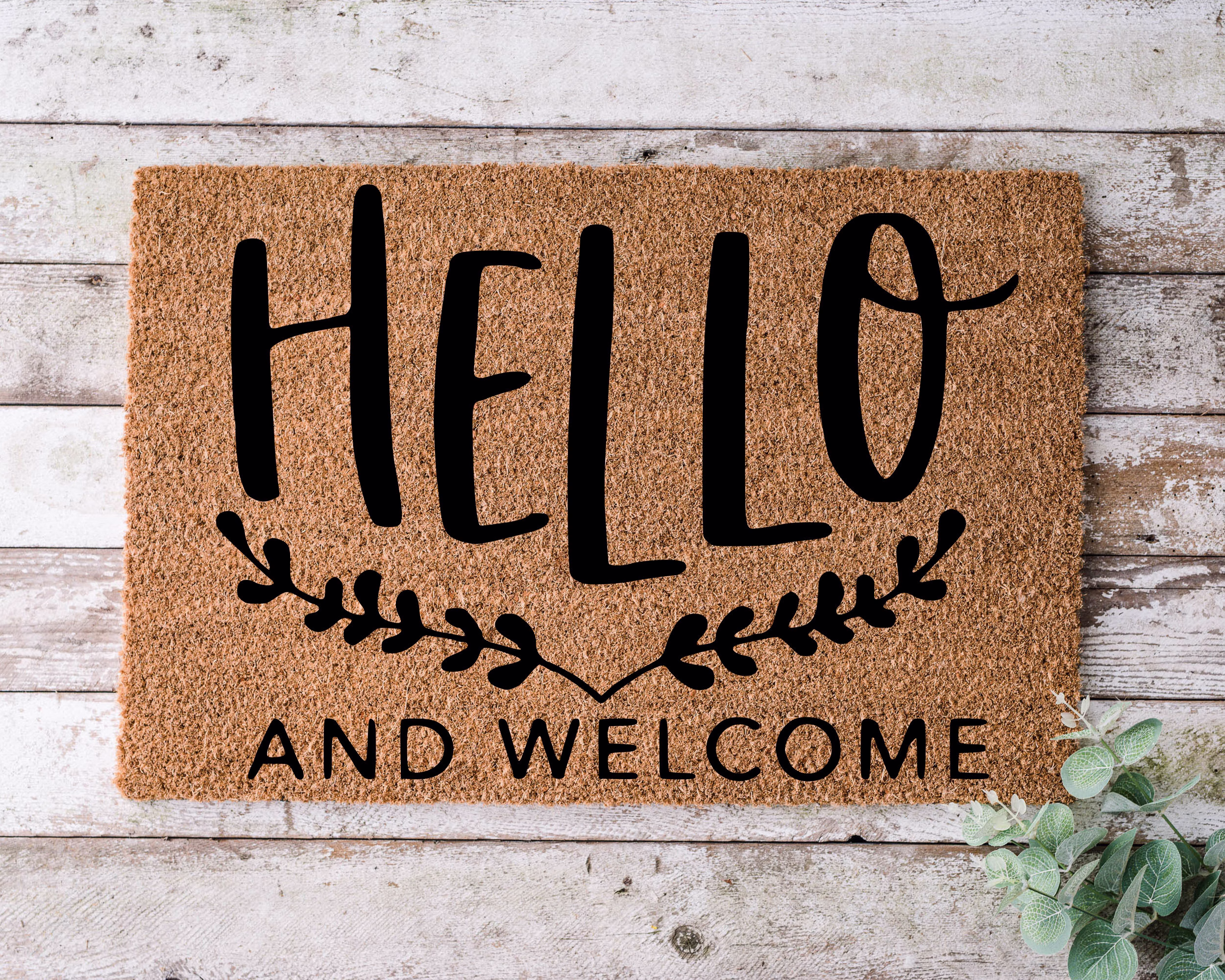 Hello & Welcome, Door Mat, Funny Doormat, Wedding Gift, Housewarming Gift, Home Welcome Closing Gift - 1074