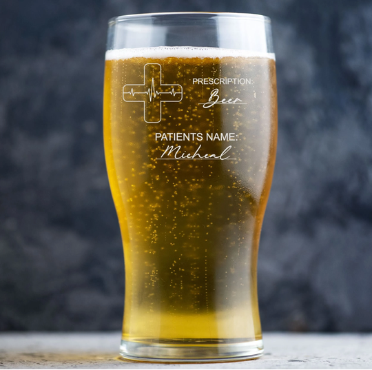 Personalised Prescription Beer Glass | Engraved Tulip Pint Gift Custom Etched Novelty
