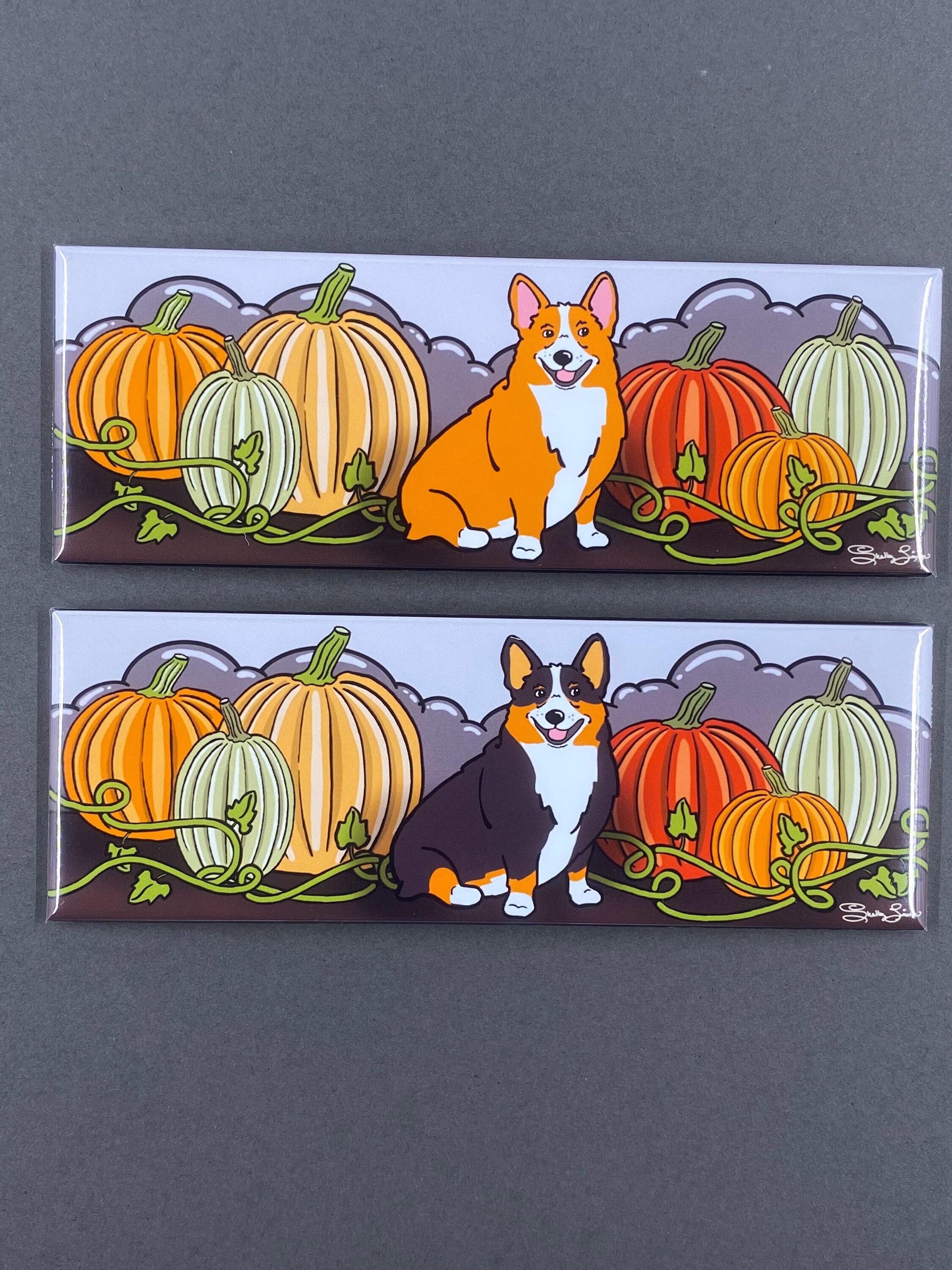 Welsh Corgi Pumpkin Patch Magnet, Autumn Holiday Dog Decor, Funny Gifts, High Quality Handmade Magnet 1.5x4.5