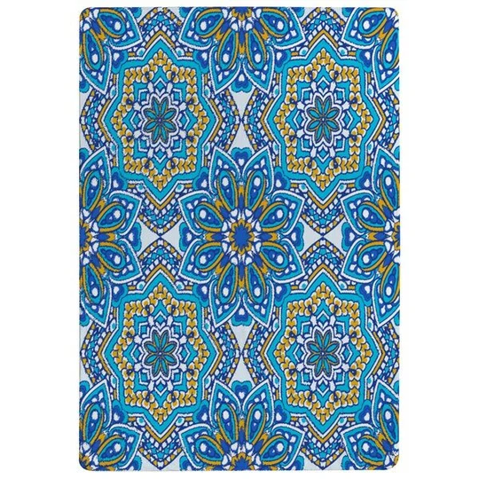 Hughes Embellished Tiles Designer Shaggy Blue Rug
