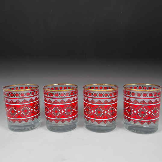 Libbey Canadian Sweater Rocks Glasses With A Gold Rim & Canada Written On Sides
