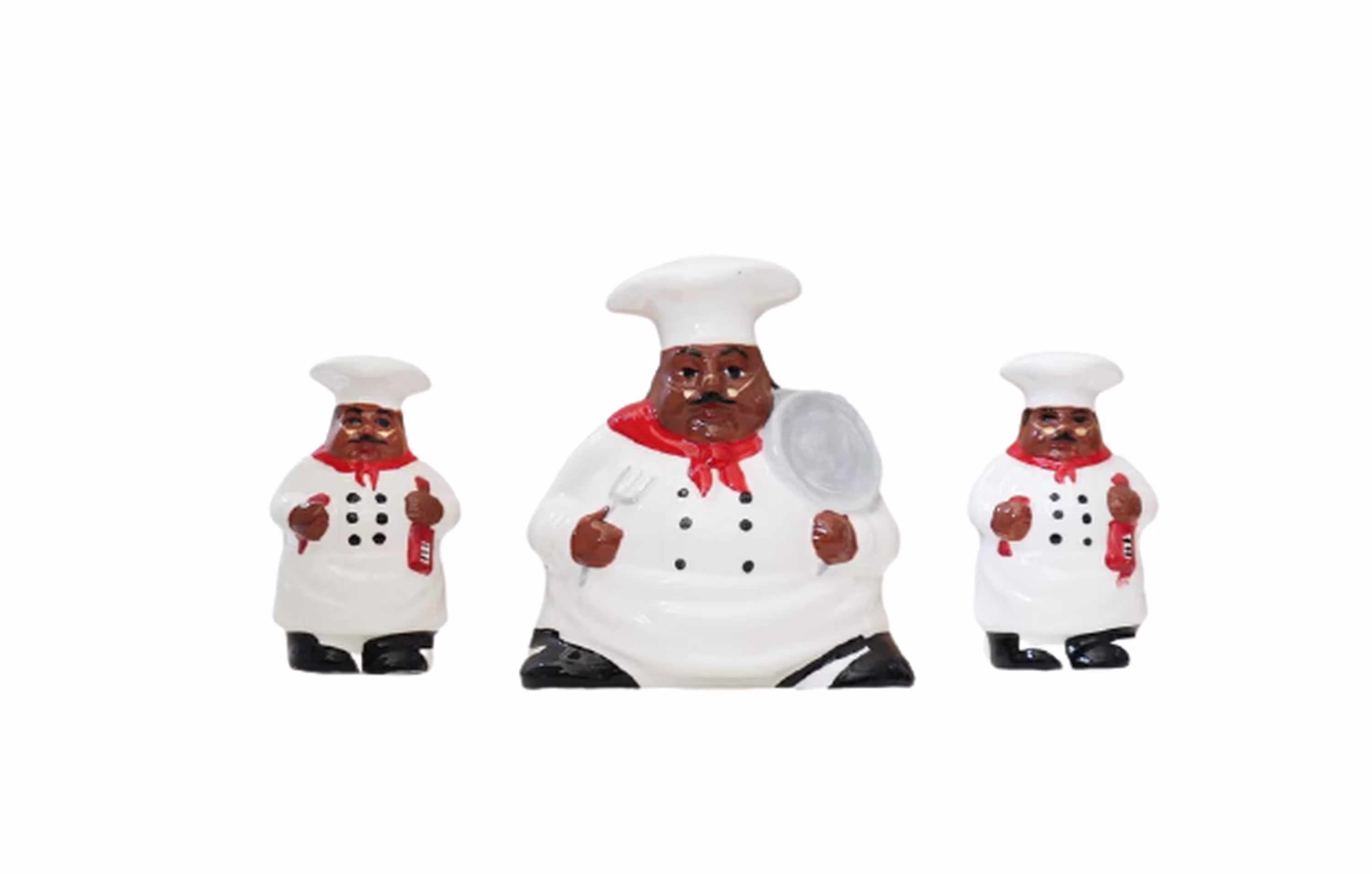 Afro Chef Figurine Salt & Pepper Shaker Set With Napkin Holder