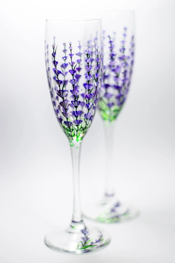 Personalized Champagne Flutes Lavender Wedding Glasses Hand Painted Set Of 2 Toasting
