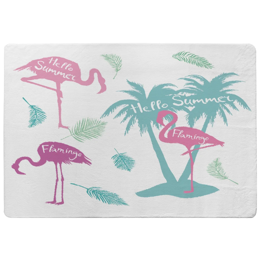 Orton Palm and Flamingo Designer Shaggy Pink/Green/White Rug