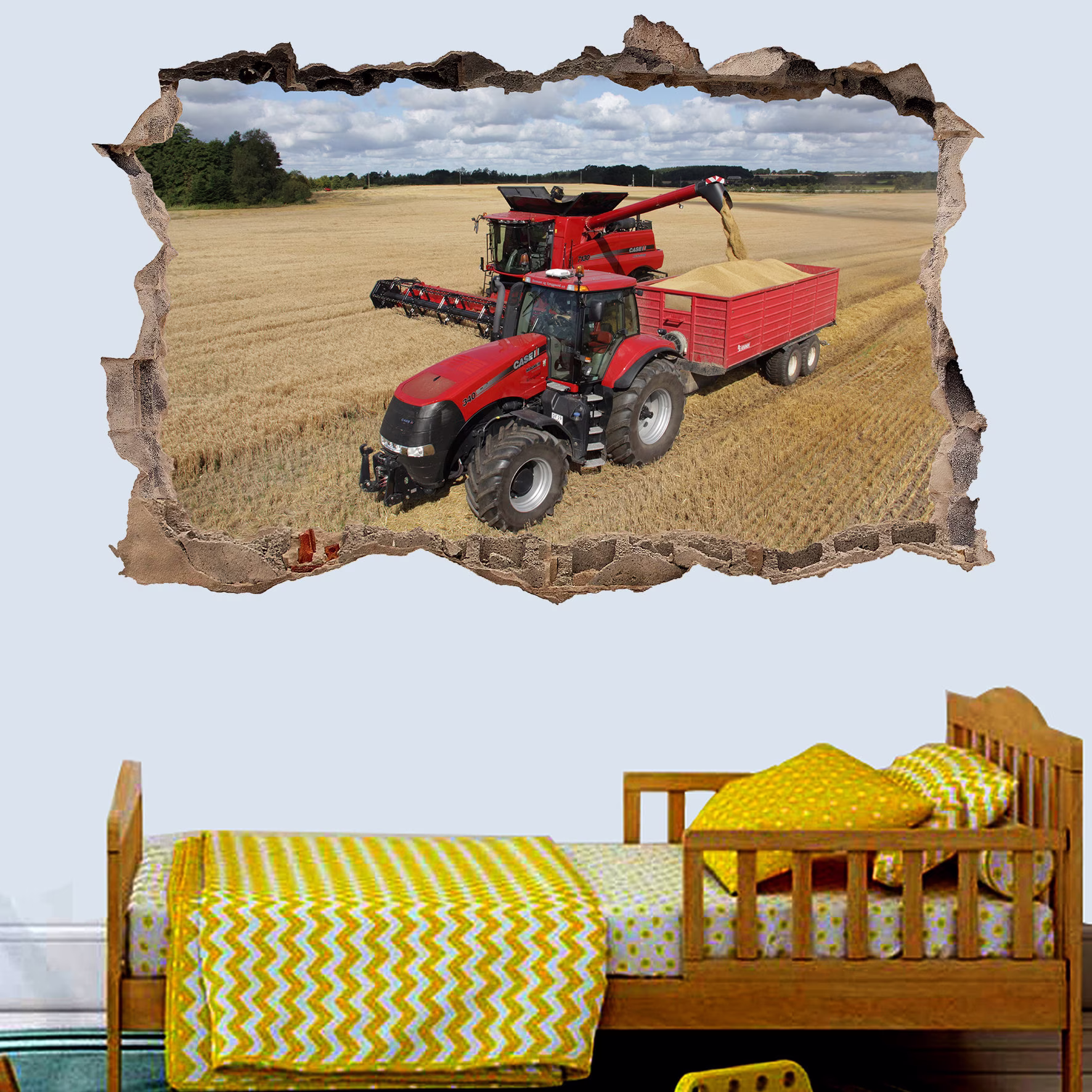 Wheat Fields Tractor Combine Harvester Wall Sticker Art Poster Mural Transfer Decal Print Living Room Home Nursery Office Shop Decor Id304