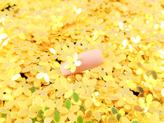 Yellow Flower Blossom Iridescent Sequins Glitter, 10mm Resin Supplies Mold Embellishment, Slime, Nail Art Glitter