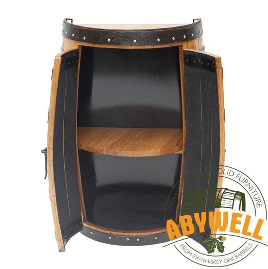 Drink Cabinet - 1/2 Whiskey Barrel | Handcrafted Solid Oak Barrel Furniture