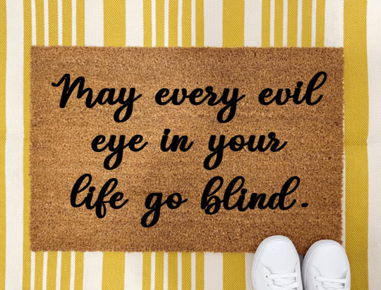 May Every Evil Eye in Your Life Go Blind Doormat - Hamsa Protect Energy Boho Home Protection Check