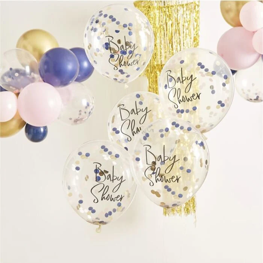 Baby Shower Confetti Balloons | Navy & Pink Unisex Baby Gender Reveal Party Pack Of 5 Latex Balloon