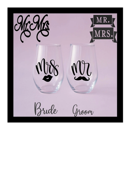 Bride & Groom Stemless Glass