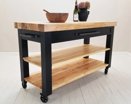 Custom Maple Butcher Block Kitchen Island Cart, Solid Hardwood, Made To Order By Nutmeg Table Company