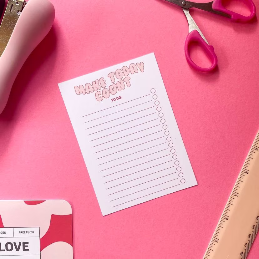 A5 Or A6 Notepad To-Do List | Make Today Count 40 Pages Tear Off Page Magnet Pink, Red & White Checklist